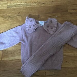 Zara matching sweater set, floral collar